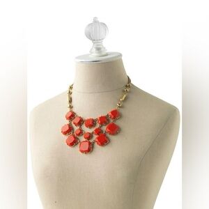 STELLA & DOT - OLIVIA BIB NECKLACE. Bold, vibrant orange faceted epoxy stones.